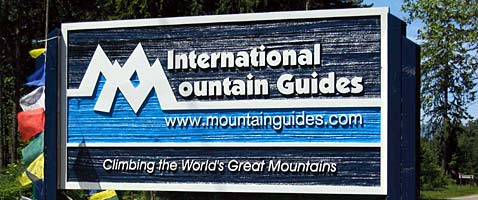 International Mountain Guides new sign at their headquarters in Ashford, WA at the base of Mt. Rainier