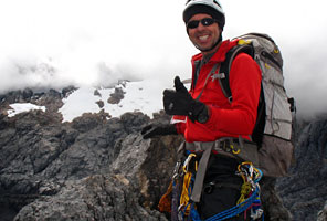 IMG guide Jason Edwards leading a Carstensz Pyramid climb
