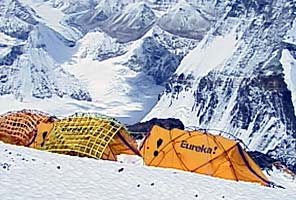 Eureka tents at Camp 5 on the North Side of Everest. Photo by Dave Hahn.