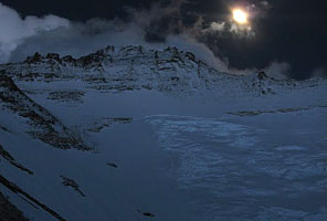 The moon over Lhotse. Photo by Justin Merle.