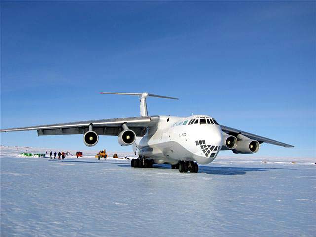 The Vinson expedition begins on a big Russian Ilyushin cargo plane used to transport climbers and gear from Punta Arenas to the blue ice runway of Patriot Hills (Photo: Brien Sheedy)