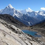 Lobuche Peak High Camp with Ama Dablam in the background (photo:Justin Merle)