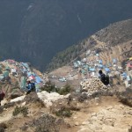 Hiking back down to Namche from the small airstrip at Syangboche .
