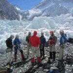 Ama Dablam climbers getting rigged up for fixed rope practice.