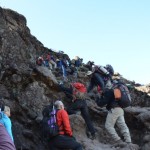 Climbing the steep place on the Barranco Wall (Eben Reckord)