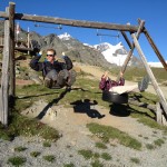 Matterhorn guides Miles and Liz Smart at Fluealp, preparing for the following day's climb (photo by Matt Farmer)