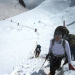 Chris and Geir climb a steep slope just below C1 (Mike Hamill)