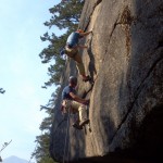 Guides Chris Meder (top) and Dallas Glass (bottom) working through a rock rescue scenario.