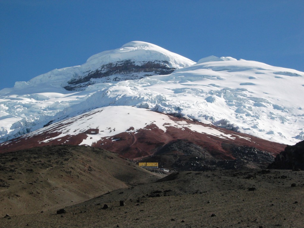 Cotopaxi. Note the hut with the yellow roof. 