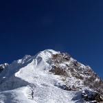 Climbers heading up the summit ridge on Lobuche Peak