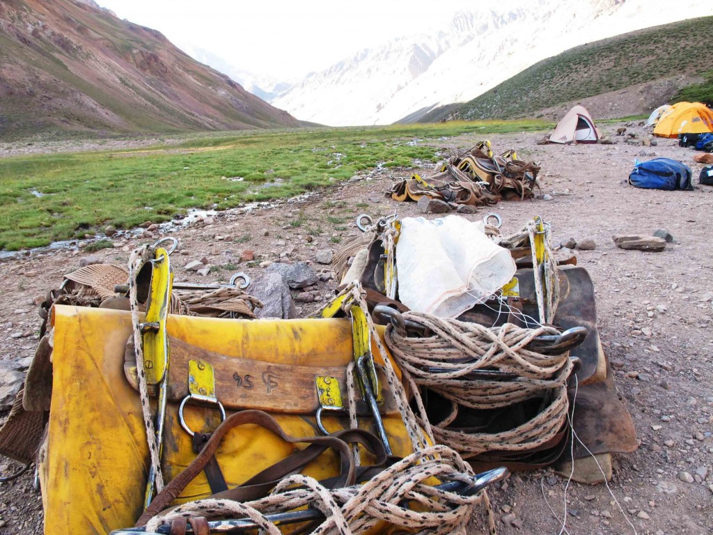 Some of the gear of the local cowboys at the second trekking camp. (Tye Chapman)