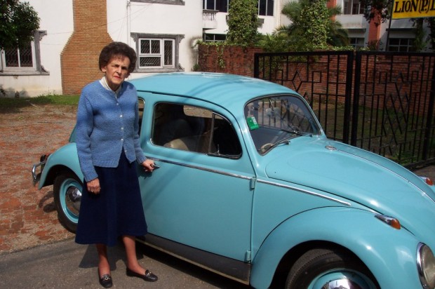 Liz Hawley and her famous blue VW, both well preserved, in Kathmandu.  (Eric Simonson)