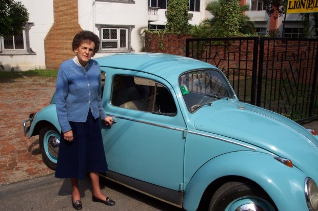 Liz Hawley and her famous blue VW, both well preserved, in Kathmandu.  (Eric Simonson)