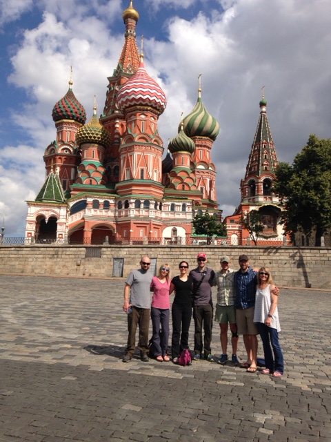 Team standing in front of St. Basil’s Cathedral after having toured the Kremlin and Red Square.