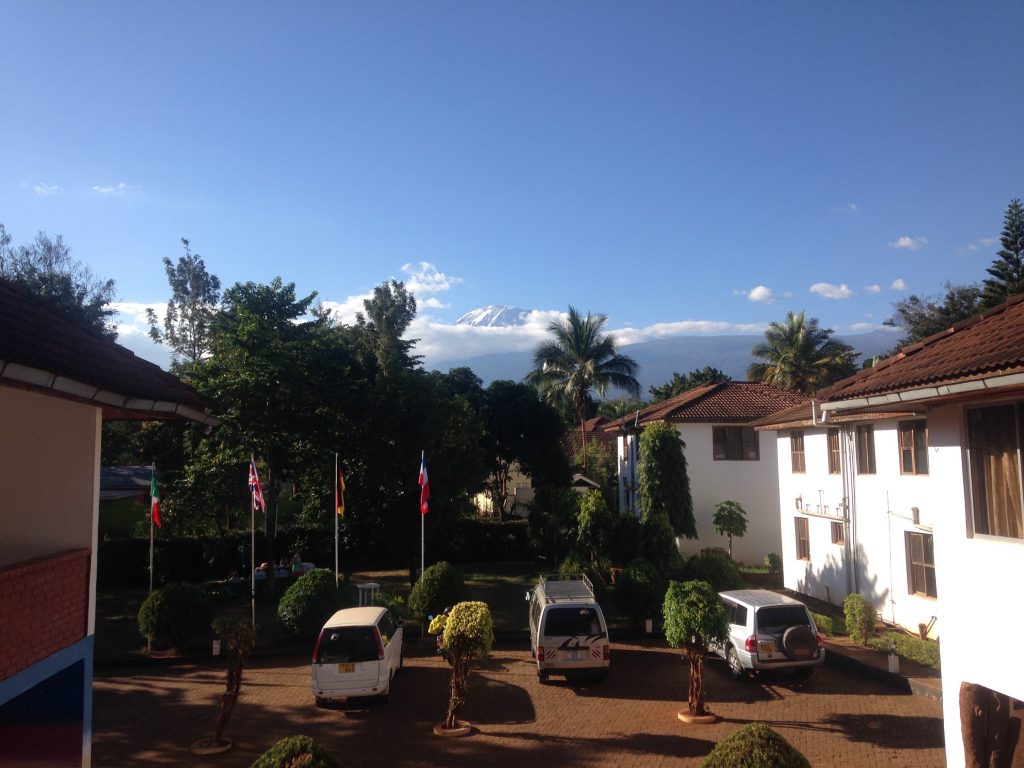 Kilimanjaro in the distance from our hotel in Moshi (Dustin Balderach)