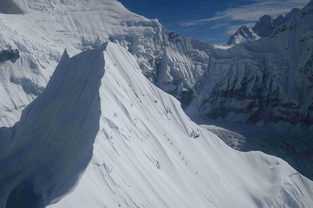 Climbers on Island Peak from the helicopter (Eric Simonson)