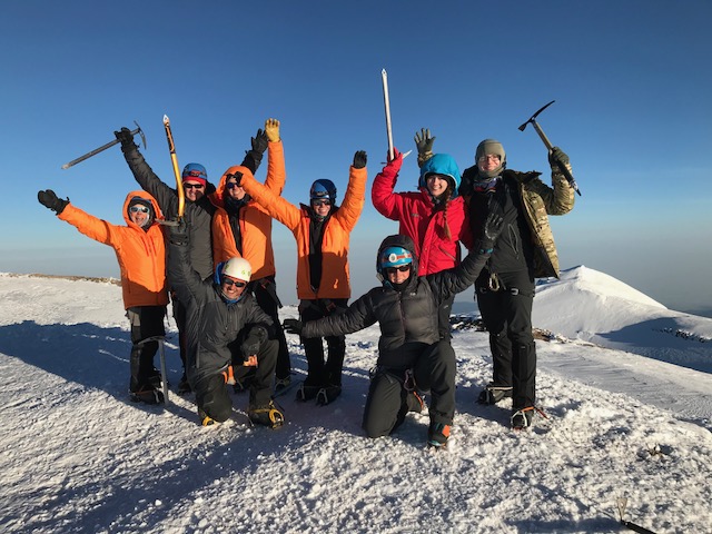Happy climbers on the summit of Mt. Rainier (Andy Polloczek)