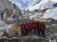 SPCC Icefall Doctors at their Base Camp puja (Phunuru Sherpa)