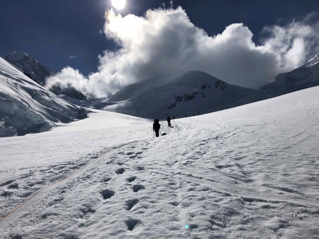 Looking up from 10500 ft towards the West Buttress (Eric Simonson)