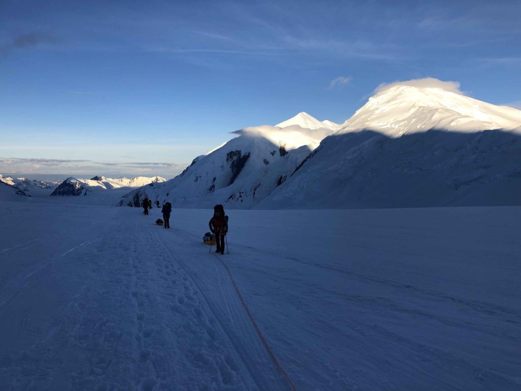 The view down the Kahiltna from near 10,000 feet with Foraker and Kahiltna Dome on right (Eric Simonson)