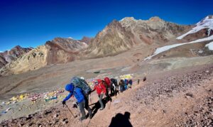 Climbing to Camp Canada1 on Aconcagua (Nickel Wood)