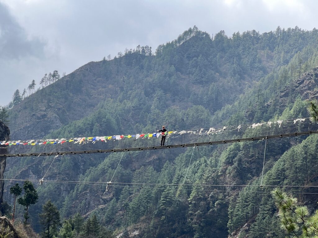 Fun times on the suspension bridge (Ang Jangbu Sherpa)